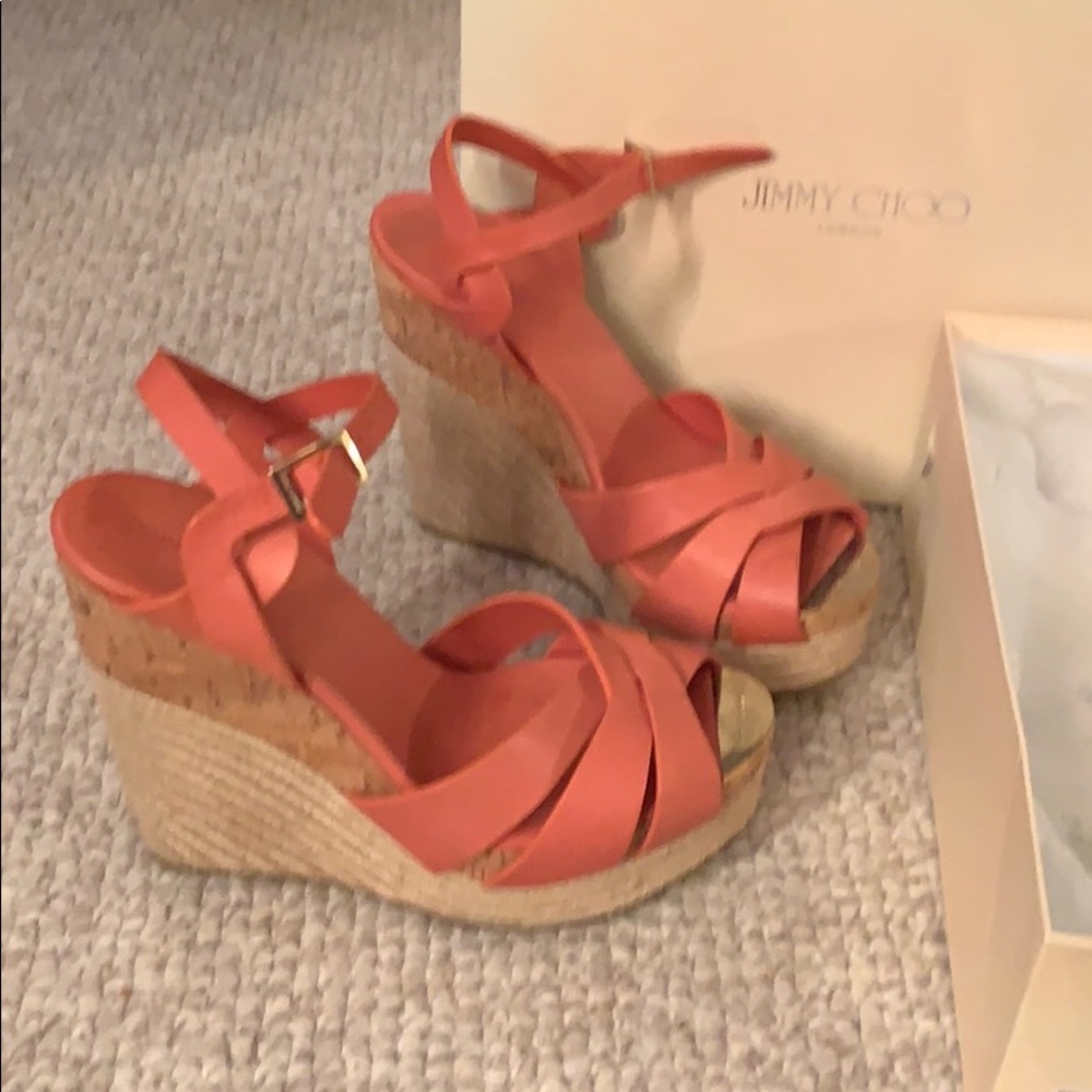 Jimmy Choo peddle wedges Vachetta Grapefruit color